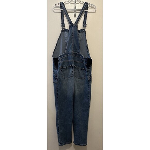 Planet Motherhood Maternity Denim Overalls Large Adjustable Strap Stretch Blue - Picture 2 of 3